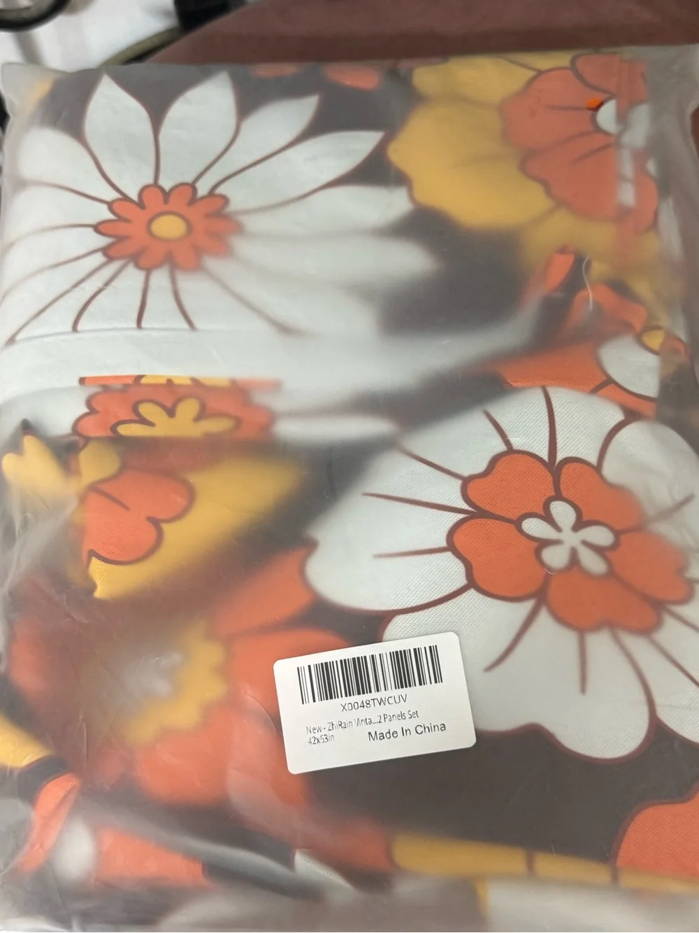 Retro Floral Orange and White Curtain Panel 2 Panels 21 x 63”